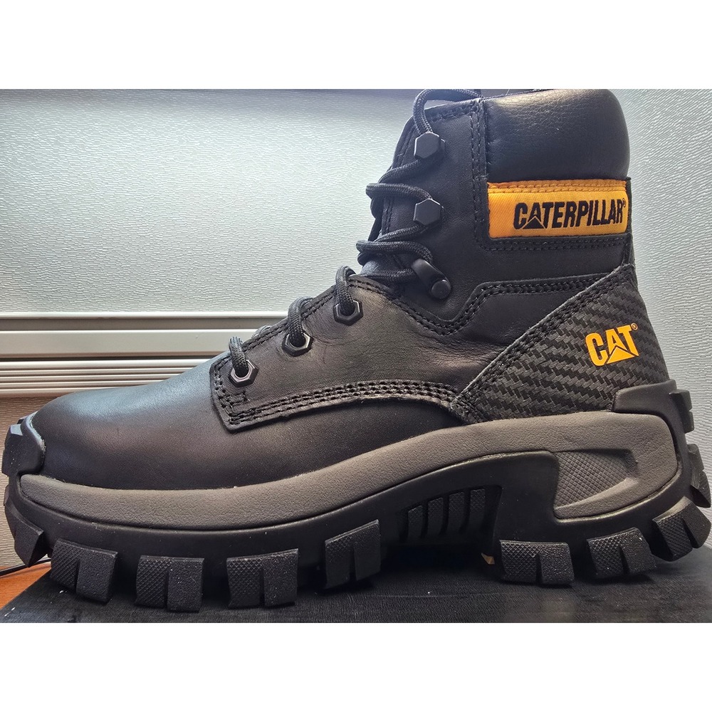 Caterpillar Mens Invader Steel Toe Work Boots Black Yellow Electric Haz Slip Res